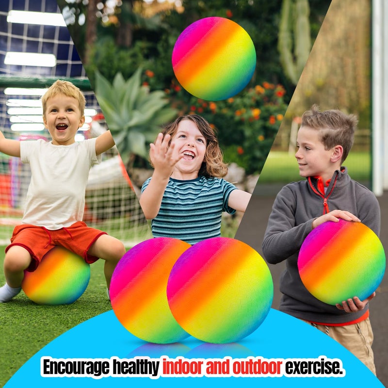 New Bounce Playground Balls for Kids - Set of 2 Rainbow Colored Rubber Bouncing Kick Balls Plus Pump - Regulation Size for Dodgeball and More - Durable  Inflatable 8.5"" Game Ball - Image 3